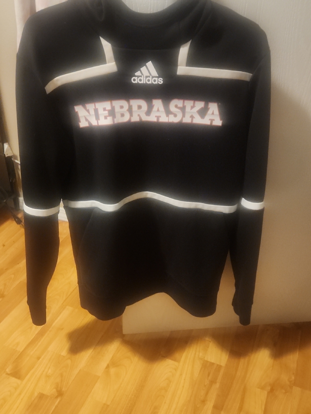 adidas Black Hoodie with White Trim and Nebraska Logo